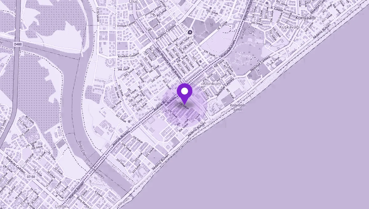 A map showing the salon's location in Konyaaltı, Antalya